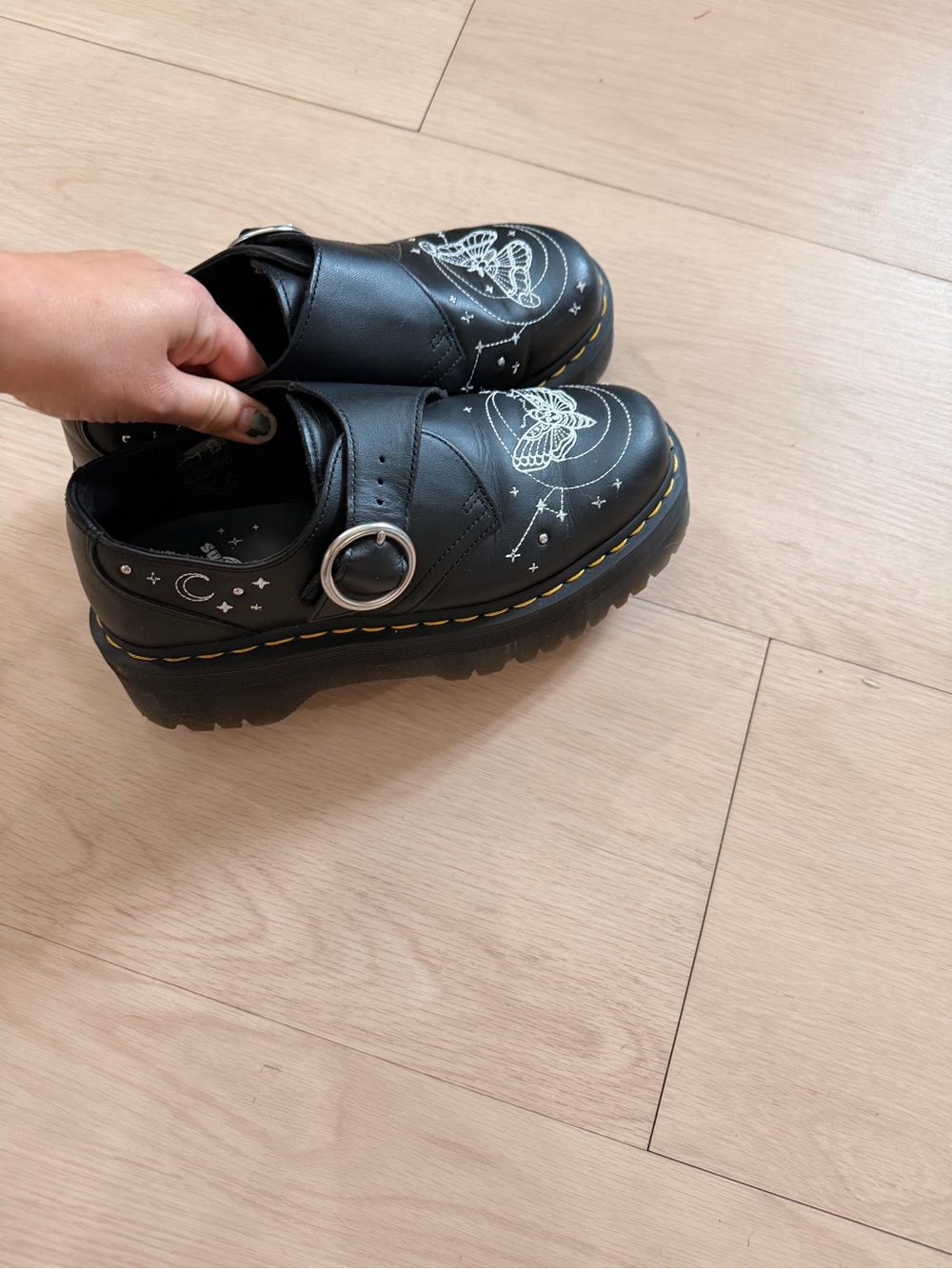 Dr. Martens Black Mary Jane Shoes with White moth Stitch - Picture 3 of 5